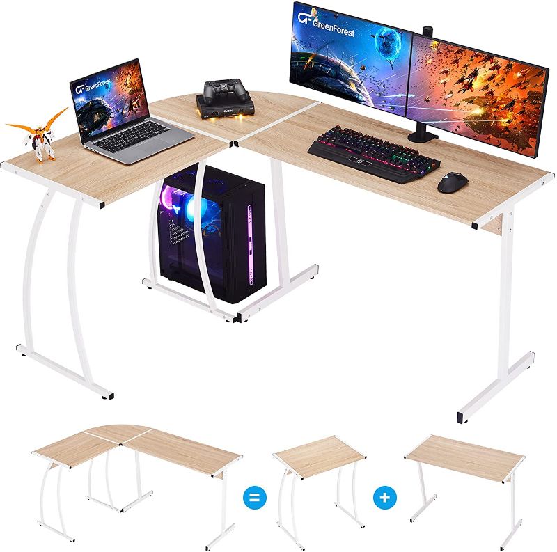 Photo 1 of GreenForest L Shaped Gaming Computer Desk 58.1'', L-Shape Corner Gaming Table, Writing Studying PC Laptop Workstation 3-Piece for Home Office Bedroom, Oak
