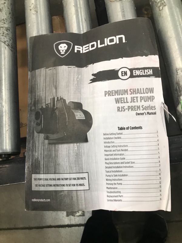 Photo 1 of Red Lion RJS-100-PREM 602208 Premium Cast Iron Shallow Jet Pump for Wells up to 25 ft, 9.1 x 17.8 x 9.1 inches
**MISSING COMPONENTS**