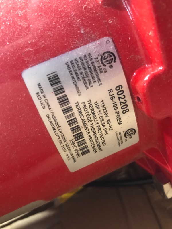 Photo 1 of Red Lion RJS-100-PREM 602208 Premium Cast Iron Shallow Jet Pump for Wells up to 25 ft, 9.1 x 17.8 x 9.1 inches
**MISSING COMPONENTS**