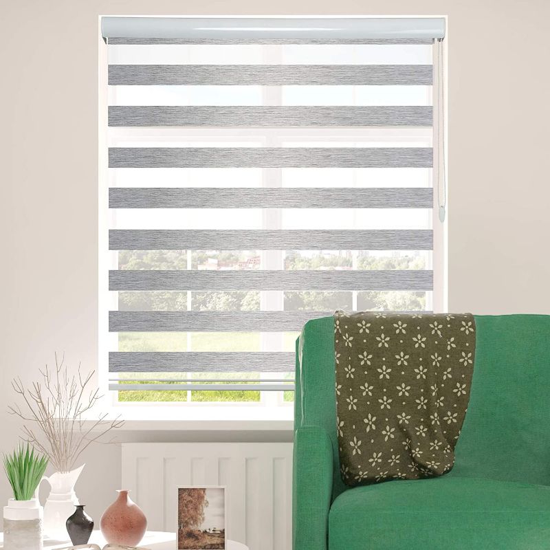 Photo 2 of ShadesU Window Blind Dual Layer Zebra Roller Light Filtering Sheer Shades Window Treatments Privacy Light Control for Day and Night (Maxium Height 72inch) (Grey Color) (Width 29inch)
