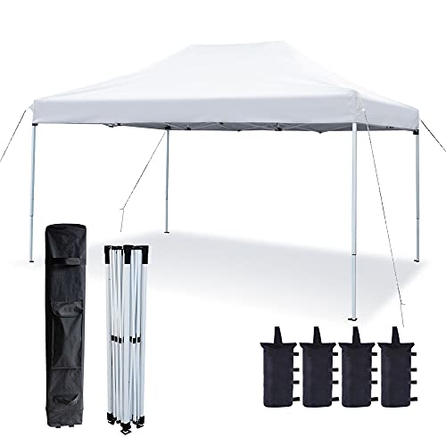 Photo 1 of AsterOutdoor JS-1015WHI 10'x15' Commercial 300 Denier Heavy Duty Waterproof Pop Up Canopy Tent with Adjustable Leg Heights Wheeled Carry Bag, Sandbags, Stakes and Ropes
