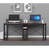 Photo 1 of DEWEL 78inch Two Person Computer Desk Double Workstation with Drawer Large Dual Work Table with Storage Shelves Modern Study Writing Desk for Home Office
