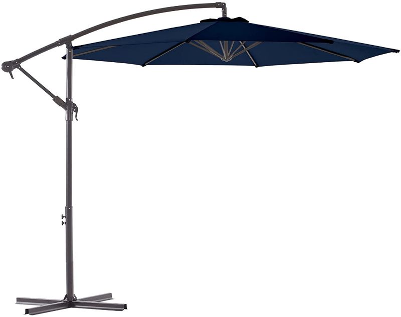 Photo 1 of 10 FT Patio Offset Umbrella Outdoor Cantilever Umbrella Hanging Umbrellas, (Navy Blue)
