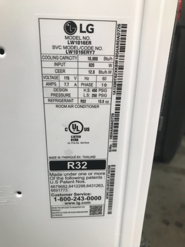 Photo 1 of LG 10,000 BTU 115V Window-Mounted Air Conditioner with Remote Control, White
