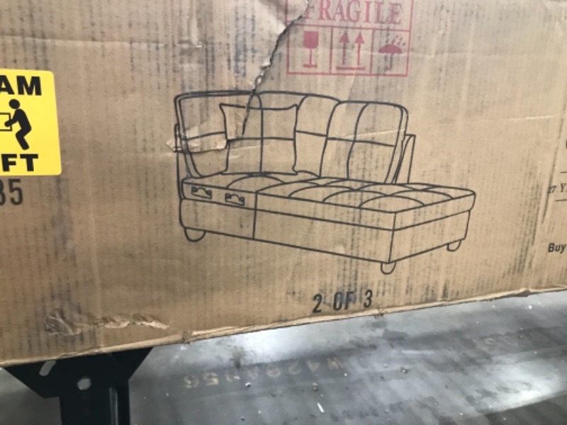 Photo 5 of 3 PC Sectional Sofa Set, (Brown) Faux Leather Right -Facing Chaise + Free Storage Ottoman
**BOX 2 OF 3 ONLY**INCOMPLETE**MISSING BOXES 1 AND 3**