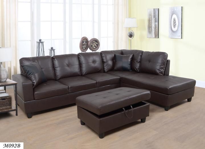 Photo 1 of 3 PC Sectional Sofa Set, (Brown) Faux Leather Right -Facing Chaise + Free Storage Ottoman
**BOX 2 OF 3 ONLY**INCOMPLETE**MISSING BOXES 1 AND 3**