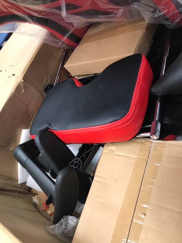 Photo 2 of Homall Ergonomic High-Back Racing Chair | Leather Bucket Seat, Headrest, Footrest and Lumbar Support | Black & Red
