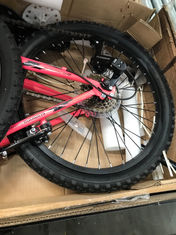 Photo 4 of Huffy Kids Hardtail Mountain Bike for Girls, Stone Mountain 20 inch 6-Speed, Solar Flare, 20 Inch Wheels/13 Inch Frame, Model Number: 73818
**MISSING PEDALS**