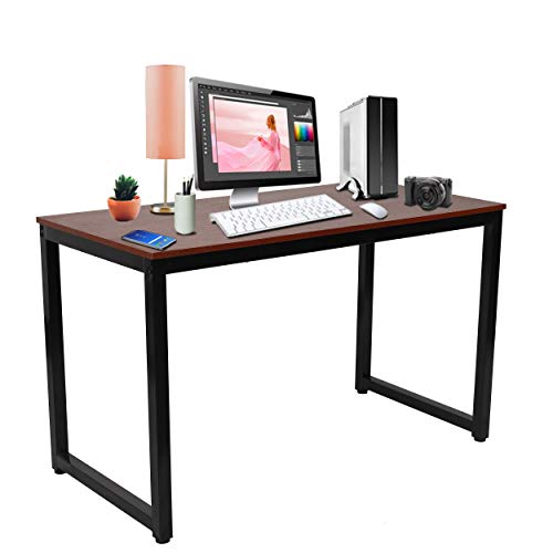 Photo 1 of Halter Computer Desk, Modern Work Desk for Home Office, Gaming Study Writing PC or Laptop Desk Table for Small Spaces, Cherry Wood Desk, Black Frame,
