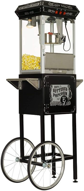 Photo 1 of Funtime Sideshow Popper 8-Ounce Hot Oil Popcorn Machine with Cart, Black/Silver
