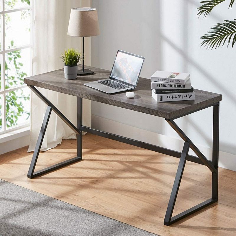 Photo 1 of HSH Rustic Computer Desk, Metal and Wood Home Office Desk, Industrial Vintage Soho Study Writing Table, Gray 47 inch
