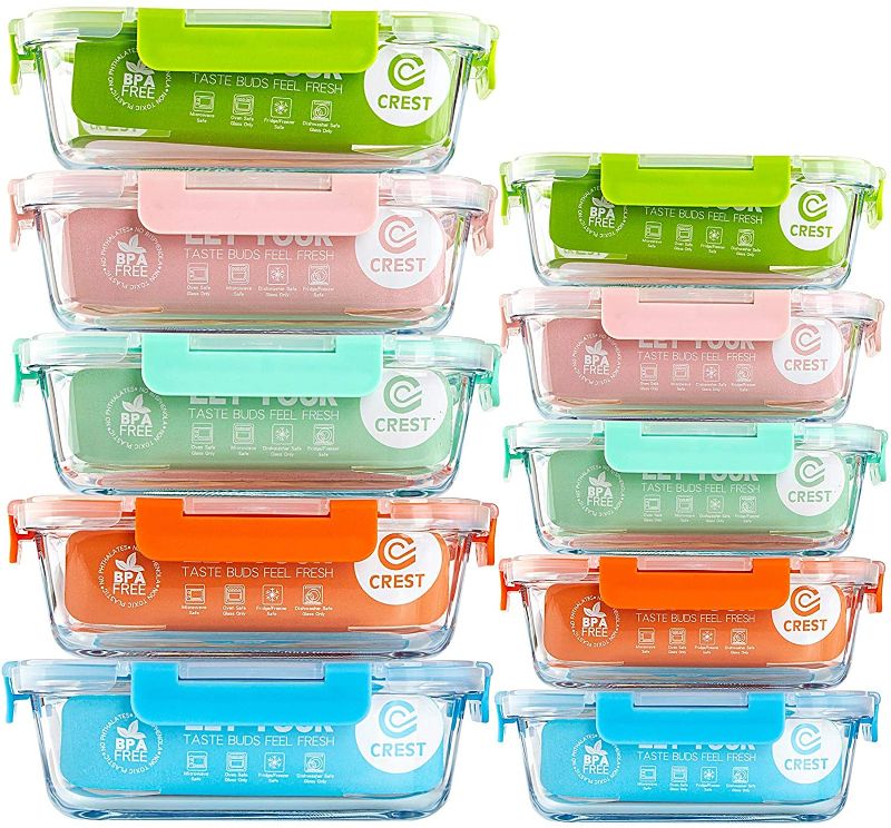 Photo 1 of [10-Pack] Glass Food Storage Containers (A Set of Five Colors), Meal Prep Containers with Lids for Kitchen, Home Use - Airtight Glass Lunch Boxes