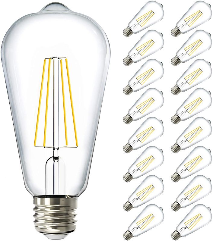 Photo 1 of Sunco Lighting 16 Pack ST64 LED Bulb, Dimmable, Waterproof, 8.5W=60W, 2700K Soft White, Vintage Edison Filament Bulb, 800 LM, E26 Base, Restaurant or String Lights - UL, Energy Star