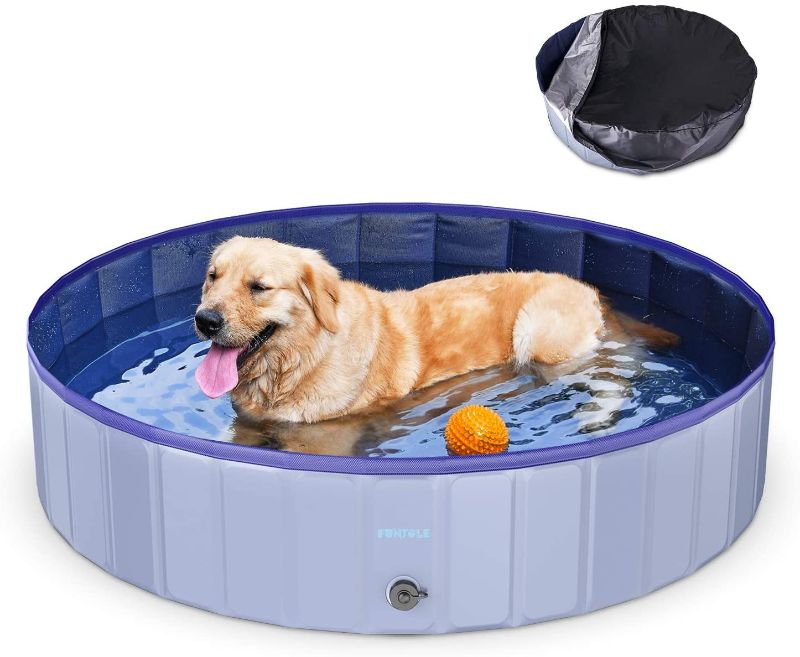 Photo 1 of Funyole Foldable Dog Pool with Pool Cover, 48” Portable Dog Pet Pool Bathing Tub Kiddie Pool, Indoor & Outdoor Leakproof Swimming Pool for Dogs Cats & Kids