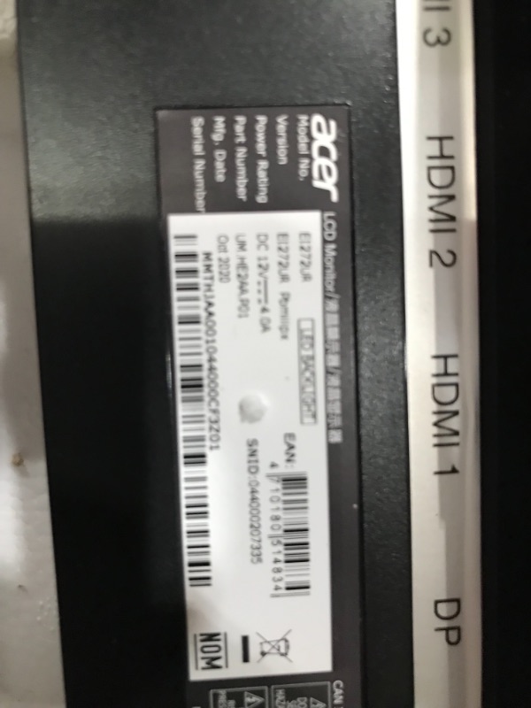Photo 3 of Acer EI272UR Pbmiiipx 27" 1500R Curved WQHD (2560 x 1440) VA Gaming Monitor with AMD Radeon FreeSync2 HDR Technology, 144Hz, VESA Certified DisplayHDR400, DCI-P3 (Display Port & 3 x HDMI Ports), Black