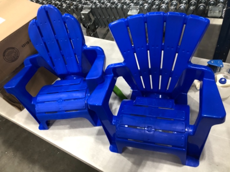 Photo 2 of American Plastic Toys Kids’ Adirondack Chairs (Pack of 2), Blue, Outdoor, Indoor, Beach, Backyard, Lawn, Stackable, Lightweight, Portable, Wide Armrests, Comfortable Lounge Chairs for Children
