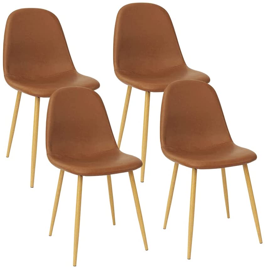 Photo 1 of CangLong Washable PU Cushion Seat Back, Mid Century Metal Legs for Kitchen Dining Room Side Chair, 4 pcs pack, Brown 4
