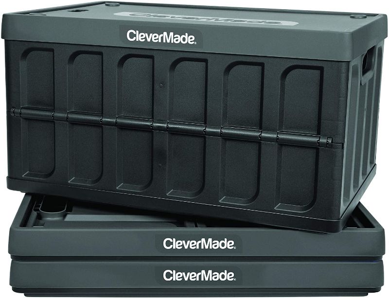 Photo 1 of Clevermade 46L Collapsible Storage Bins with Lids - Folding Plastic Stackable 3 ONE BROKEN ON CORNER.