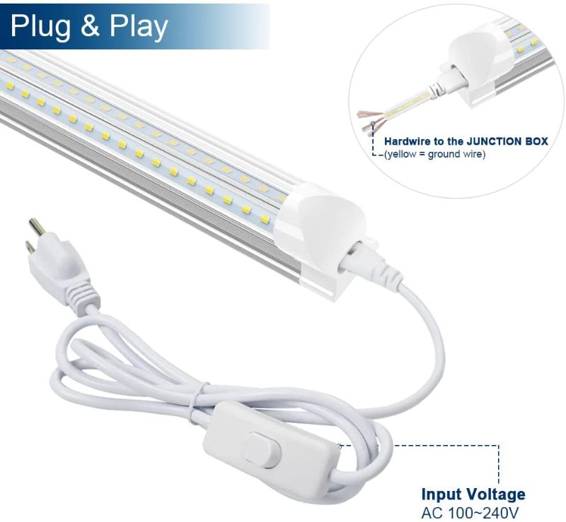 Photo 1 of 10 PK  4FT LED Shop Light - 36W 4500LM, 6000K-6500K White, V Shape, Linkable 4 Foot LED Tube Lights with On/Off Switch,