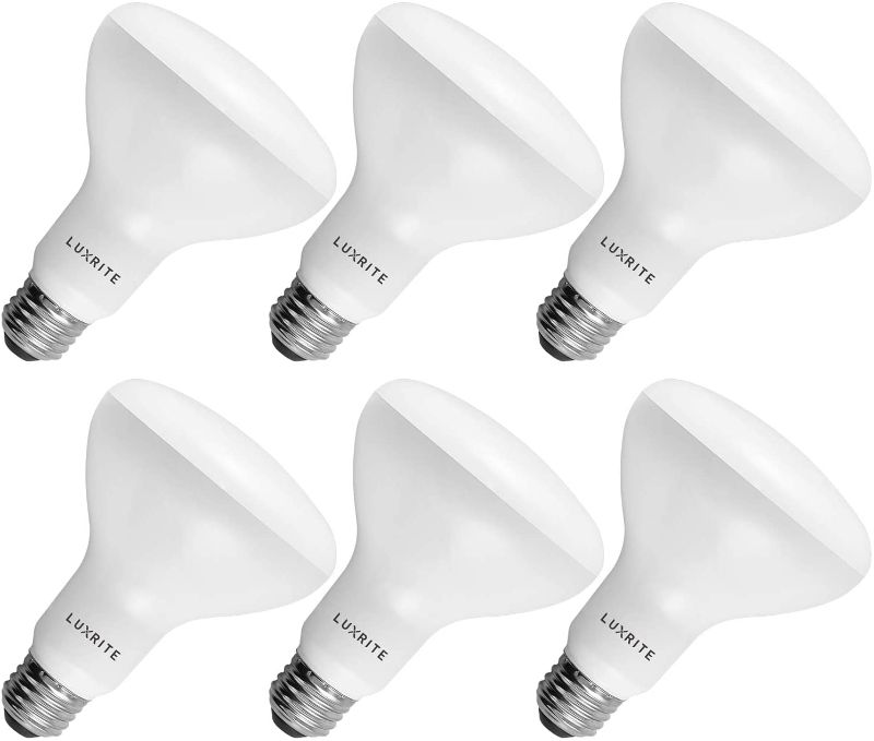 Photo 1 of 6-Pack BR30 LED Bulb, Luxrite, 65W Equivalent, 2700K Warm White, Dimmable, 650 Lumens, LED Flood Light Bulbs, 9W, Energy Star, E26 Medium Base, Damp Rated,...
