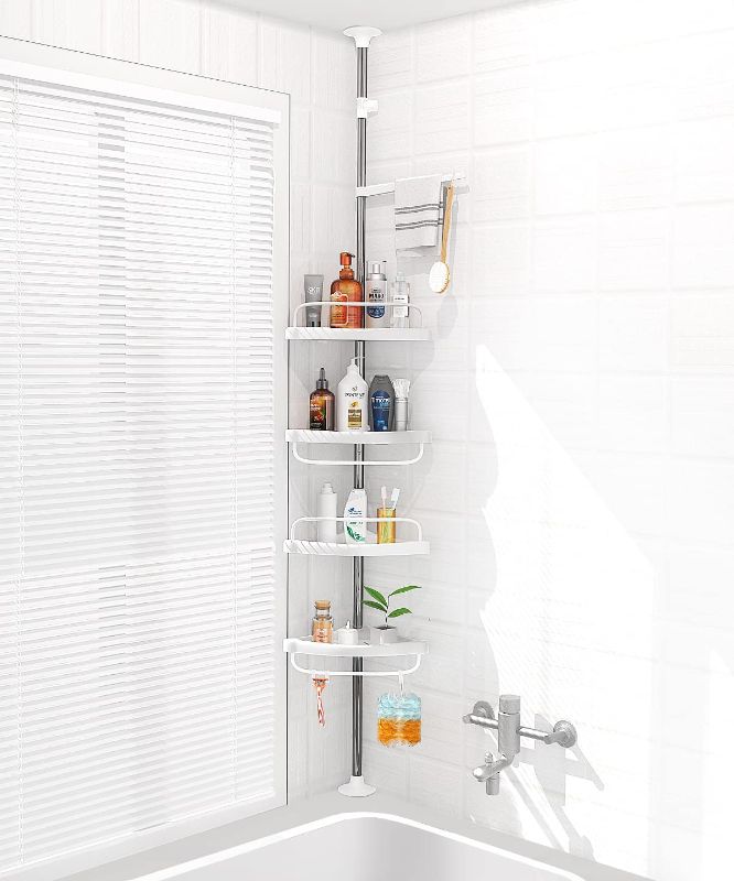 Photo 1 of ADOVEL 4 Layer Corner Shower Caddy, Adjustable Shower Shelf, Constant Tension Stainless Steel Pole Organizer, Rustproof 3.3 to 9.8ft
