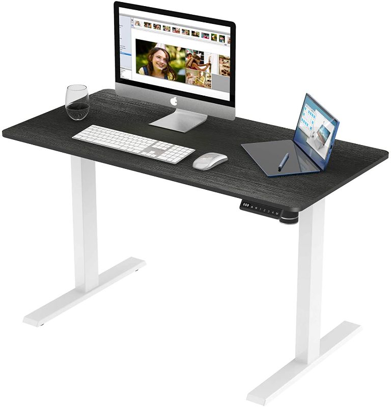 Photo 1 of Adjustable Height Desk, Electric Standing Desk with 4 Memory Preset Controller Sit to Stand Height Adjustable Computer Workstation Black Top/White Frame

Height Range: 28"-47.6" (without desktop)
Base Width : 41.7"