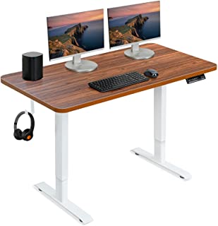 Photo 1 of WOKA Dual Motor Standing Desk, 48 x 24 Inches Adjustable Height Desk, Whole-Piece Tabletop Electric Stand Up Desk with Memory Controller for Home Office (Walnut Top + White Frame)
