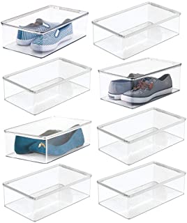 Photo 1 of mDesign Stackable Plastic Closet Shelf Shoe Storage Organizer Box with Lid for Mens, Womens, Kids Sandals, Flats, Sneakers, 8 Pack - Clear
