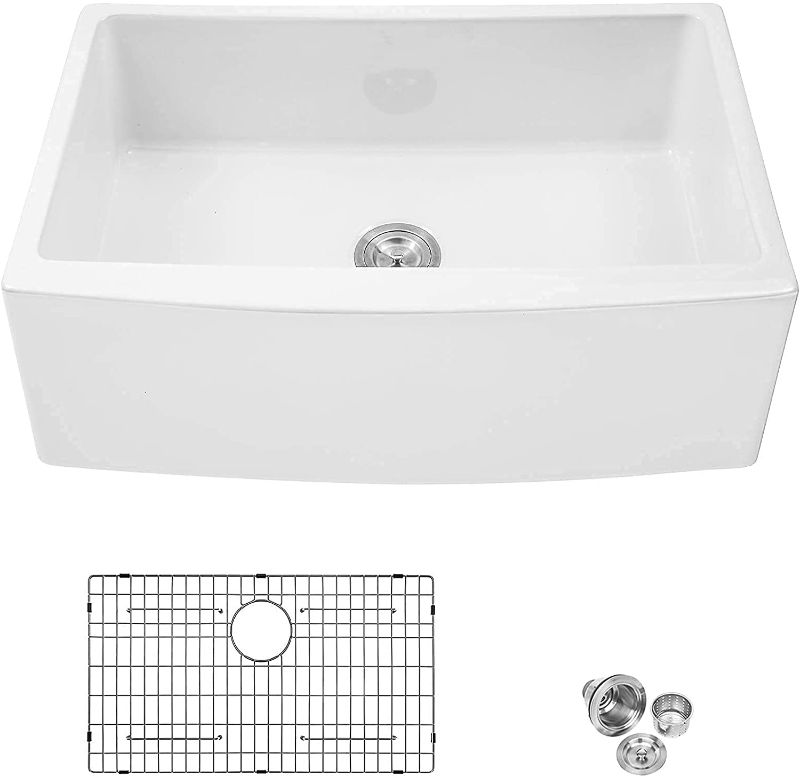 Photo 1 of 24 White Farm Sink Fireclay - Mocoloo 24"x19"x10" Farmhouse Kitchen Sink Arch Curved Apron Front Single Bowl 24 inch FarmStyle Sink With...
