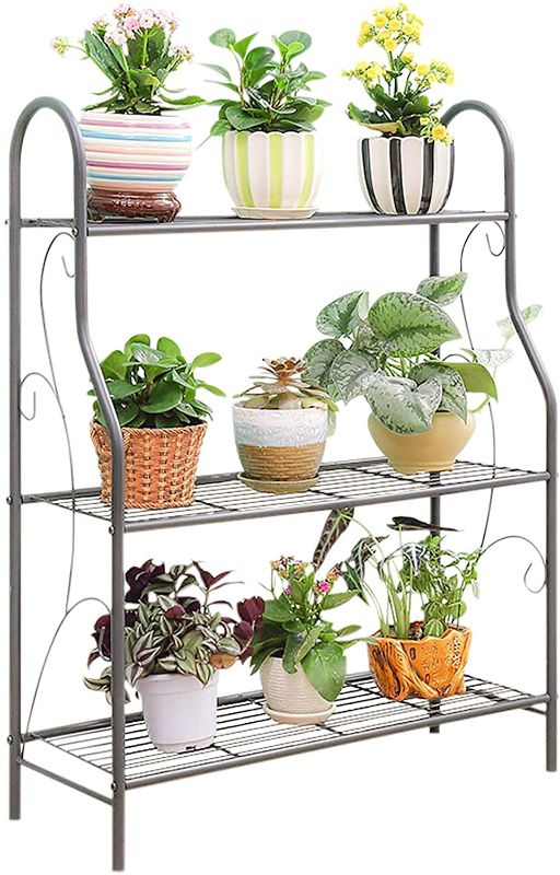 Photo 1 of MORITIA 3 Tier Metal Plant Stand Scrollwork Design Indoor and Outdoor Flower Rack, Home Storage Organizer Shelf, 27.9 x 9.6 x 32.6 inch

