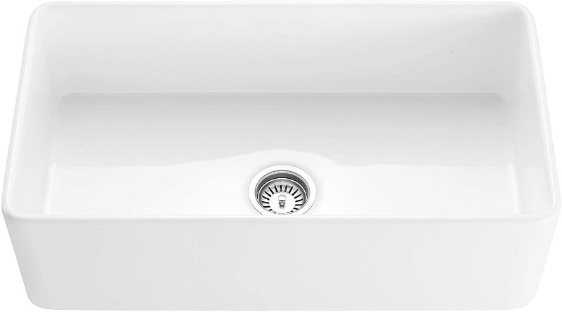 Photo 1 of 33-Inch Farmhouse Kitchen Sink- Fireclay Farmhouse Sink Single Bowl - Apron Front Sink Contemporary European Design - Single Bowl Fireclay Apron Sink 33” - Single Basin Kitchen Sink
