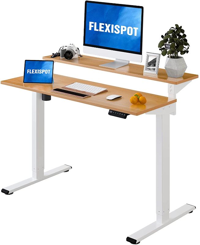 Photo 1 of Electric Height Adjustable Computer Desk with Adjustable Shelf Dual Tier Stand Up Desk Memory Controller for Home Office