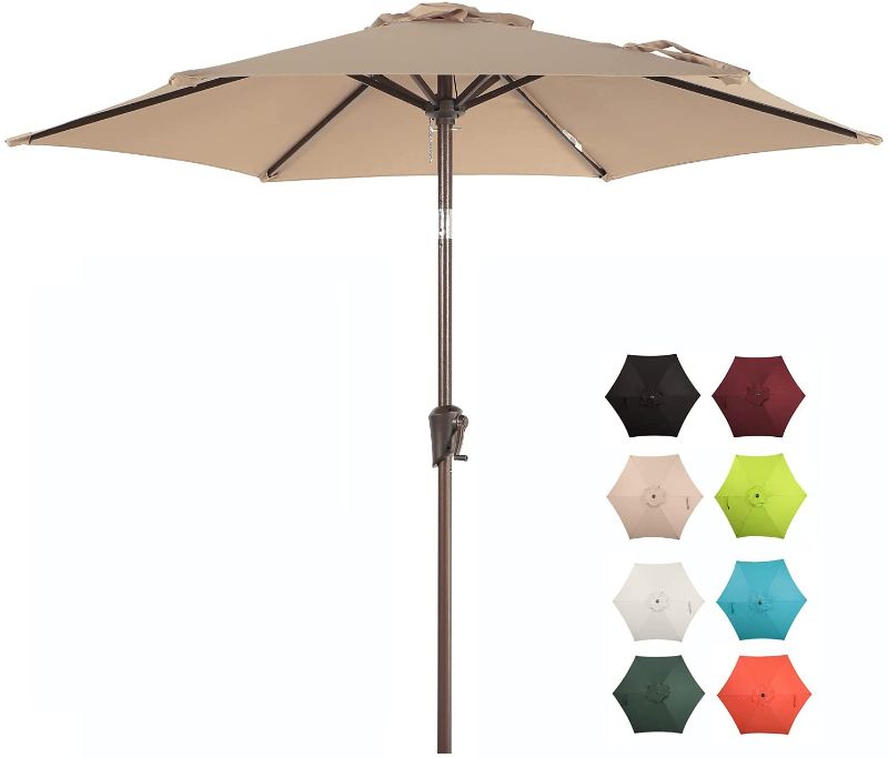 Photo 1 of 7.5 ft Patio Umbrella Outdoor Table Market Umbrella with Push Button Tilt and Crank, 6 Ribs, Beige