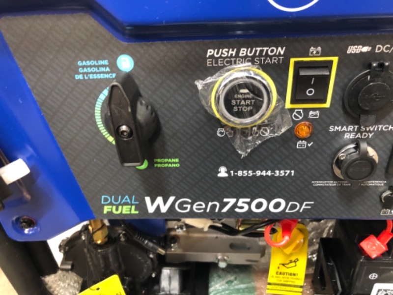 Photo 1 of Westinghouse WGen7500DF Dual Fuel Portable Generator - 7500 Rated Watts & 9500 Peak Watts - Gas or Propane Powered - CARB Compliant