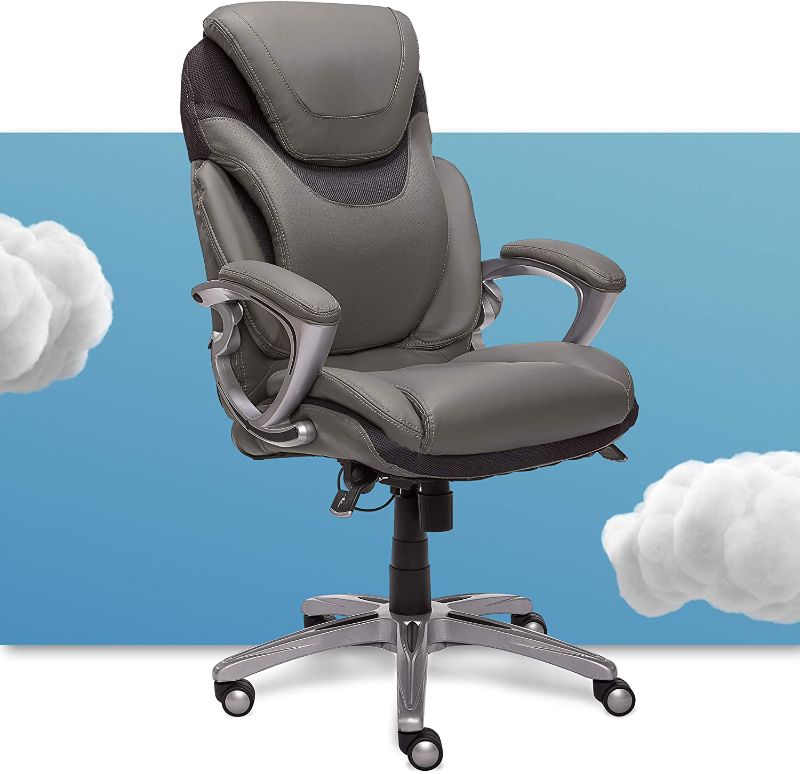 Photo 1 of Executive Office Chair High Back Ergonomic for Lumbar Support Task Swivel, Bonded Leather, Light Gray