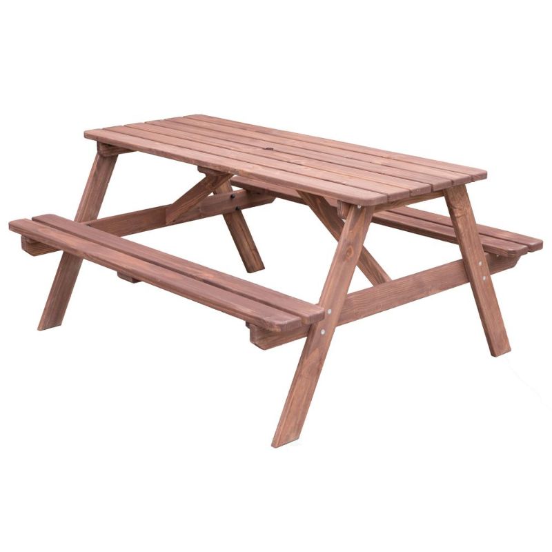 Photo 1 of *MISSING PARTS* A-Frame Outdoor Wooden Patio Deck Garden Picnic Table, Stained Color
