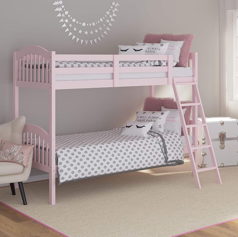 Photo 1 of ***PARTS ONLY//MISSING PARTS*** Storkcraft Long Horn Solid Hardwood Twin Bunk Bed, Pink Twin Bunk Beds for Kids with Ladder and Safety Rail
