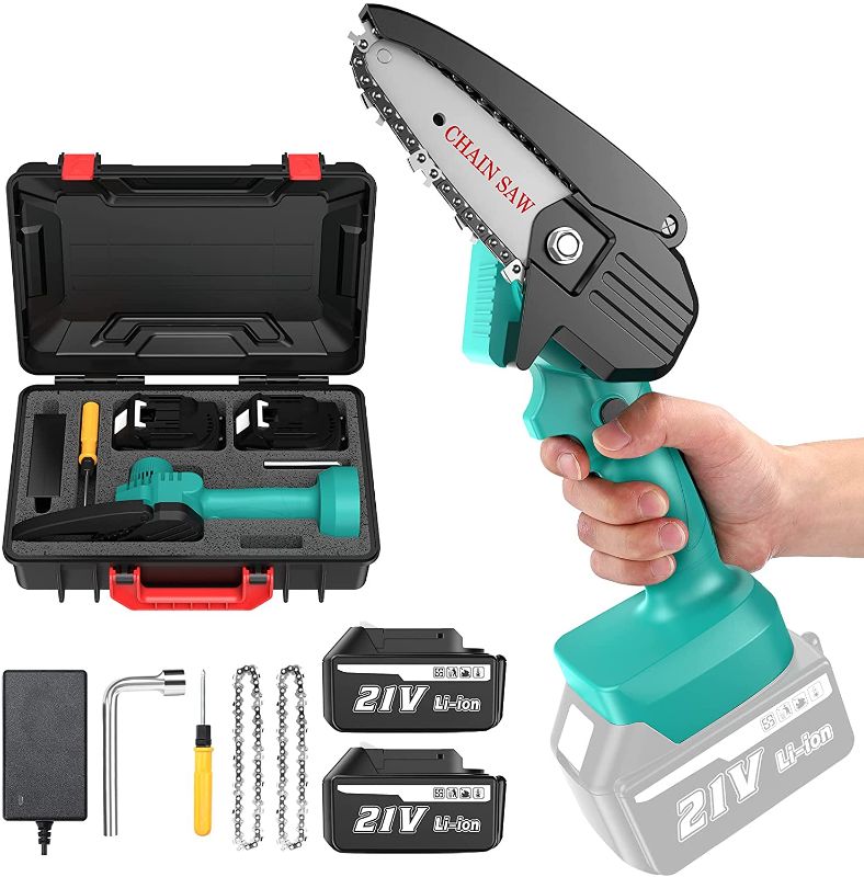 Photo 1 of *DAMAGED* Mini Cordless Chainsaw Electric, Seesii Electric Pruning Saw Portable Pruning Shears Saw with Extral Backup Rechargeable Lithium Battery Powered Tree Branch Pruner Wood Cutting Garden Tool
