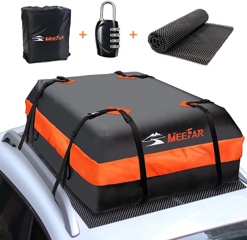 Photo 1 of *MISSING PARTS* MeeFar Car Roof Bag XBEEK Rooftop top Cargo Carrier Bag Waterproof 15 Cubic feet for All Cars with/Without Rack, Includes Anti-Slip Mat, 8 Reinforced Straps, 6 Door Hooks, Luggage Lock
