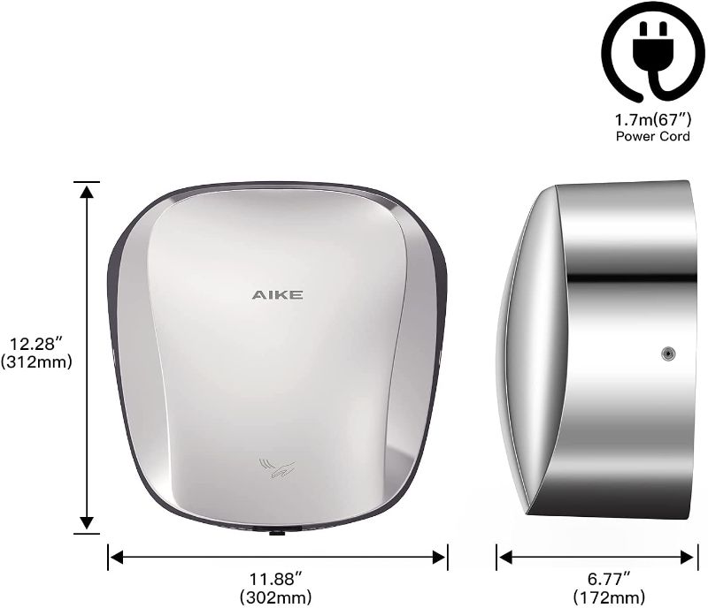 Photo 1 of AIKE AK2903 Heavy Duty Commercial Hand Dryer with Hepa Filter Polished Stainless Steel UL Approved.
