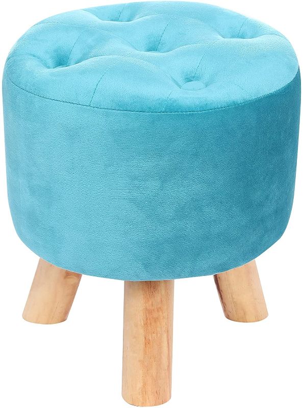 Photo 1 of *DIFFERENT COLOR* Muoldjin Velvet Padded Soft Footrest Stool, Vanity Stool, Pouf Footstool Ottoman with Button Tufting and Non-Skid Wooden Legs for Kids Room, Ottoman Coffee...
