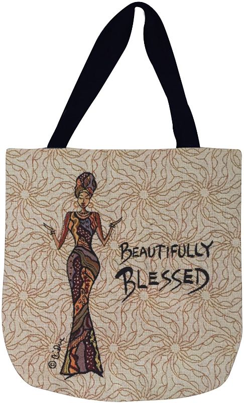 Photo 1 of Shades of Color Woven Tote Bag, Beautifully Blessed, 17 x 17 inches (WTB004), Beige
