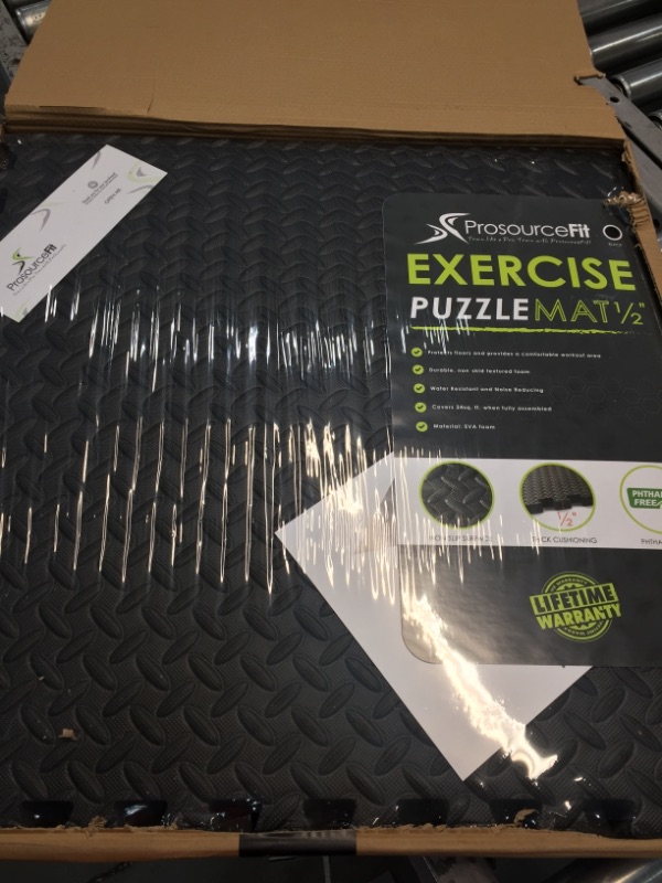 Photo 2 of ProSource Puzzle Exercise Equipment Floor Mat, Black, 24” x 24”