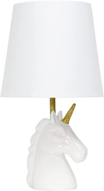 Photo 1 of Simple Designs LT1078-WHT Sparkling Matte Unicorn Table Lamp, White
