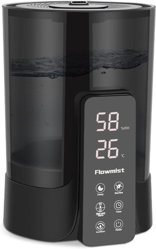 Photo 1 of Flowmist Humidifiers for Large Room, 6L Top Fill Warm and Cool Mist Ultrasonic UV Humidifiers for Bedroom, Babies, Plants Indoor. Adjustable 360° Rotation Nozzle, Auto-Shut Off, Customized Humidity, Remote Control, Whisper-Quiet
