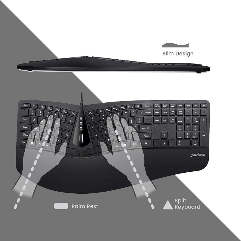 Photo 1 of Perixx Periduo-505, Wired USB Ergonomic Split Keyboard and Vertical Mouse Combo with Adjustable Palm Rest and Short Tactical Membrane Keys, US English Layout
