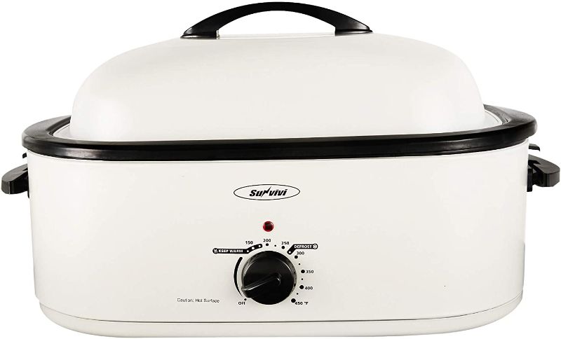 Photo 1 of **does not turn on** Sunvivi Electric Roaster Oven with Self-Basting Lid, 18-Quart Turkey Roaster Oven with Removable Insert Pot, Full-range Temperature Control and Cool-Touch Handles, White Body and Lid
