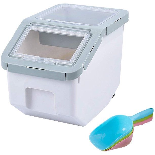 Photo 1 of AnRui Rice Container Storage Airtight Plastic Food Holder Dispenser Cereal Grain Organizer Box Pet Dog Cat Food Bin with Locking Lid, Measuring Cup, Scoop & Wheels, Green, Small
