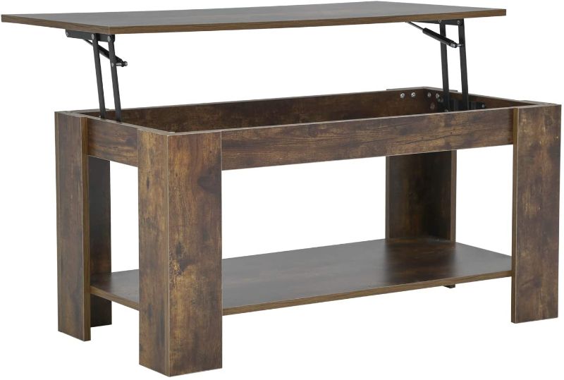 Photo 1 of FDW Lift Top Coffee Table with Hidden Compartment and Lower Shelf Silent Air Rod- Pop-Up Tabletop for Living Room Reception Room (Brown)
