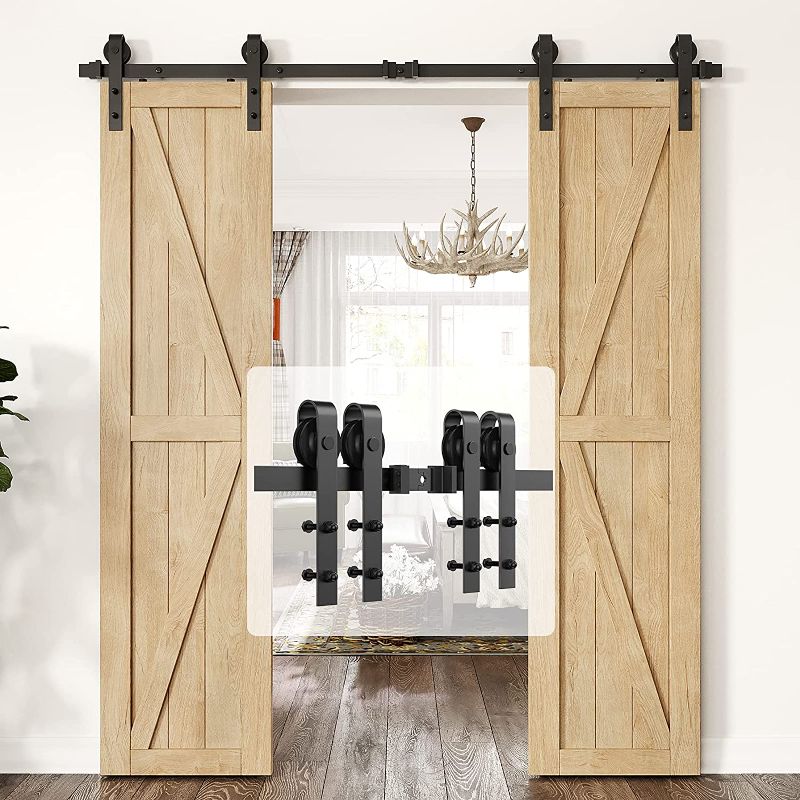 Photo 1 of 6.6ft Heavy Duty Sturdy Sliding Barn Door Hardware Kit Double Door - Smoothly and Quietly